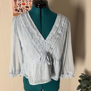 Japna Light Blue Women's Peasant Blouse
